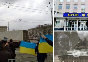 У Херсоні окупанти влаштували “постановку” з видачею гуманітарки, але люди вийшли до них із прапорами України. Фото і відео